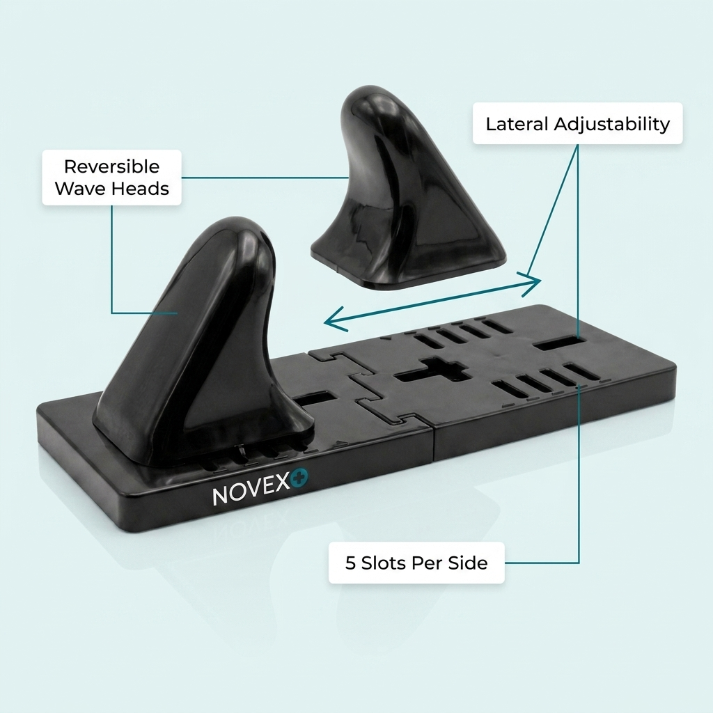 Lateral adjustability — 5 slots per side, reversible Wave Heads